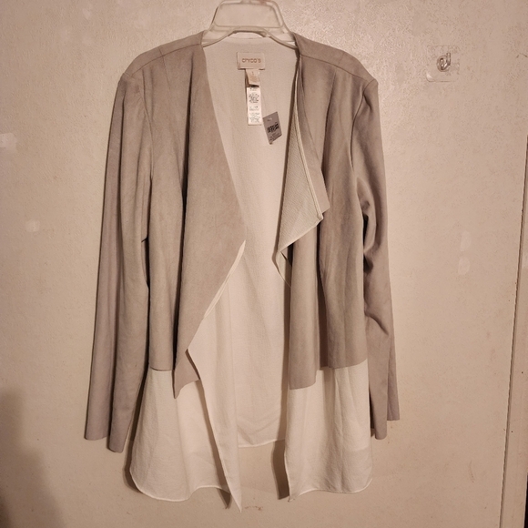 Chico's Gray Faux Suede Drape Front Jacket Chico's Size 1 (M/8) - Picture 1 of 10